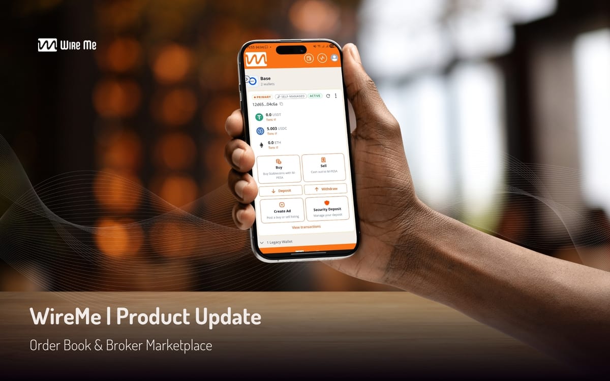 Phone showing WireMe product update - order book & broker marketplace