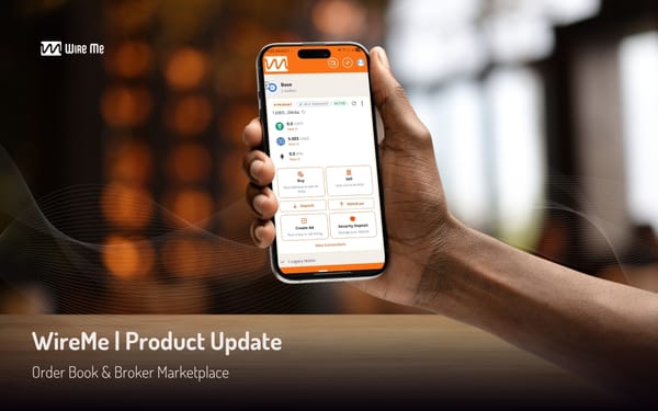 Phone showing WireMe product update - order book & broker marketplace